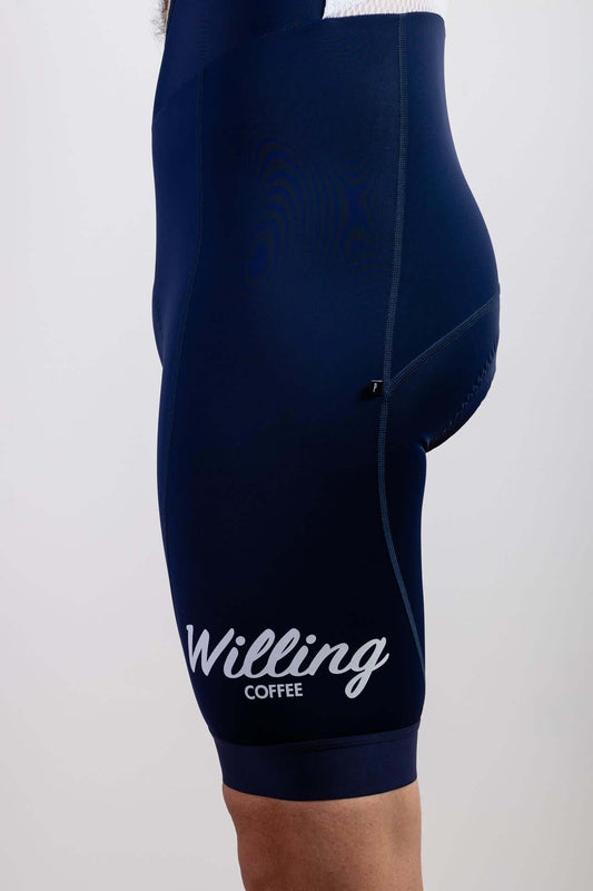 Willing Coffee Men's Cycling Bib Shorts in Dark Navy - Experience the ultimate ride with high-performance fabric. Style and comfort for your cycling adventures!