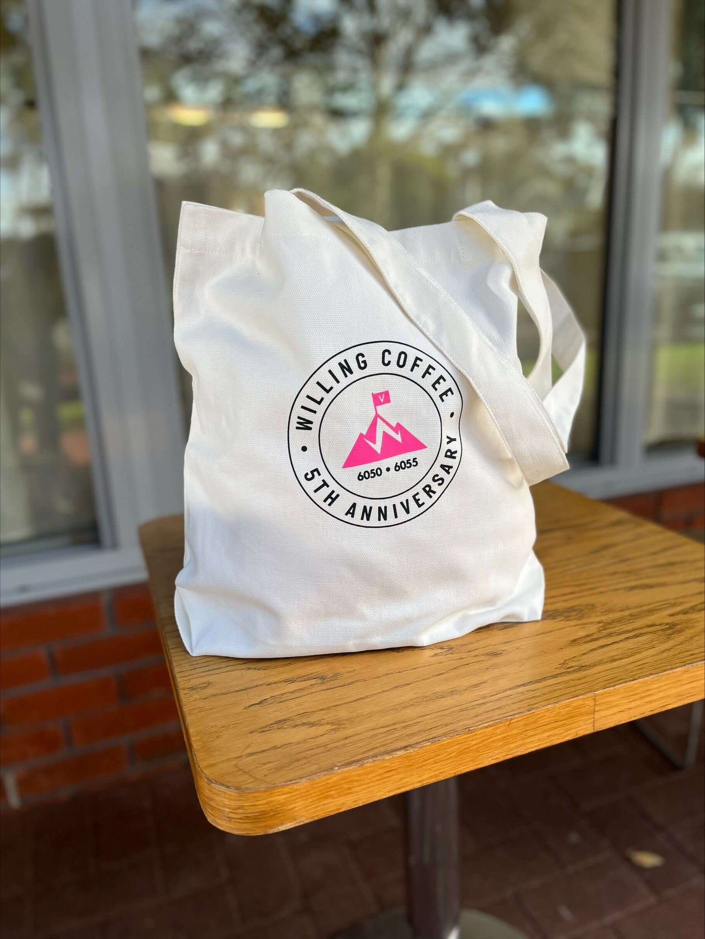 Willing Coffee Anniversary Canvas Tote Bag - Celebrating 5 years at the top! an eco-friendly companion for coffee runs and daily essentials.