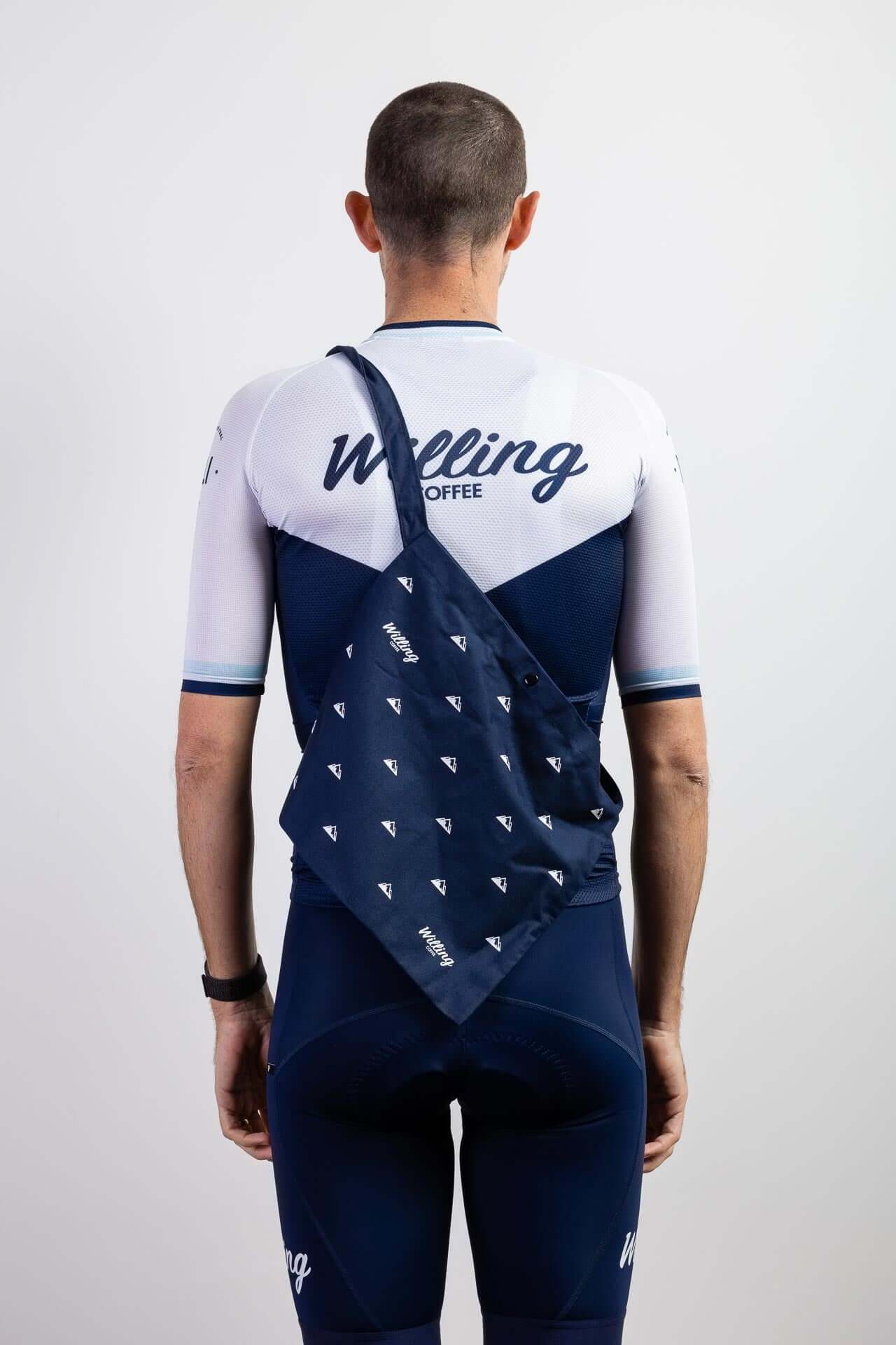Willing Coffee Navy Musette Bag - an essential for cyclists on the go, perfect for storing snacks and essentials during your long rides